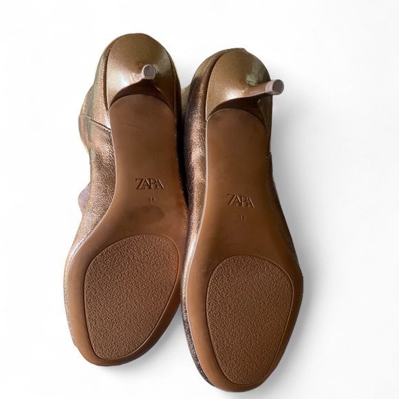 Zara Metallic Golden Bronze Kitten Heel Boots Almond Toe Size US 6 EU36 Y2K NWT - Picture 12 of 15